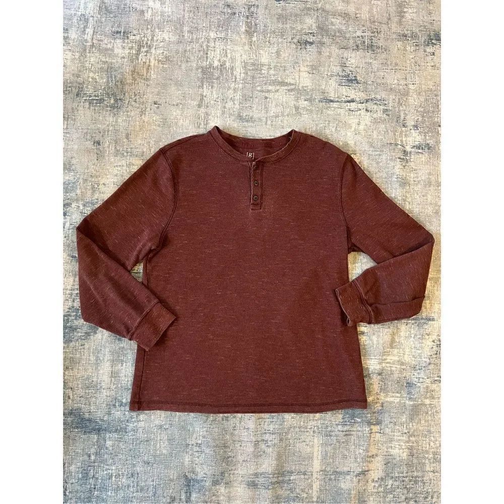 George Burgundy Rice Knit Thermal Henley Mens Large